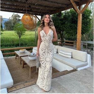 Zara crochet knit cutout dress featured in ANUEL TACOS GUCCI video